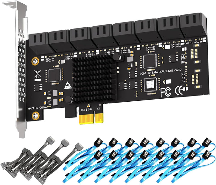 glotrends PCIe SATA Adapterkarte mit 16 Port SATA III 6Gbps (inklusive SATA Kabel und 15PIN SATA Spl