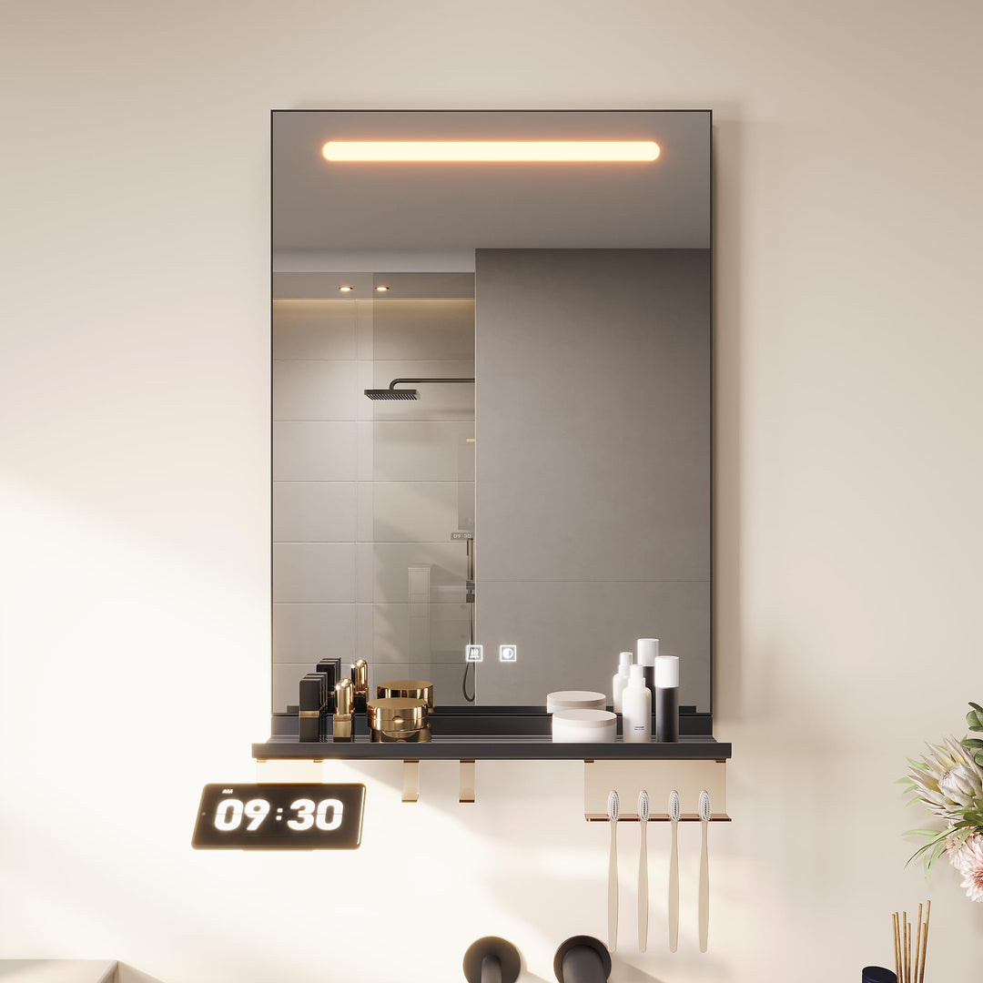 SONNI LED Badspiegel 50x70 cm, LED Wandspiegel mit Ablage 50 cm, 3 einstellbare Lichtfarben, Anti-Be