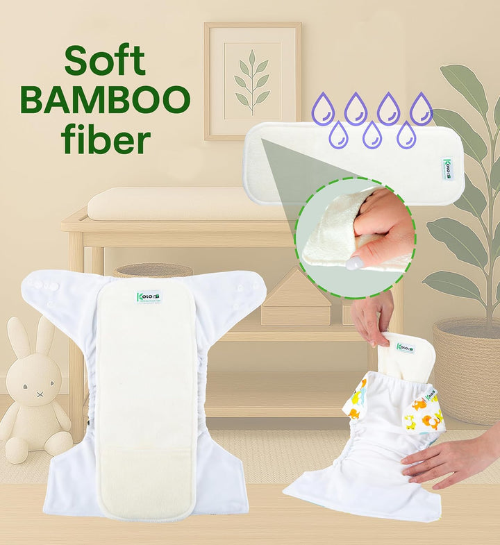 Kolo 6er set waschbare windeln, 6 Stoffwindel einlagen bambus, Windeltasche für unterwegs, Unisex ve