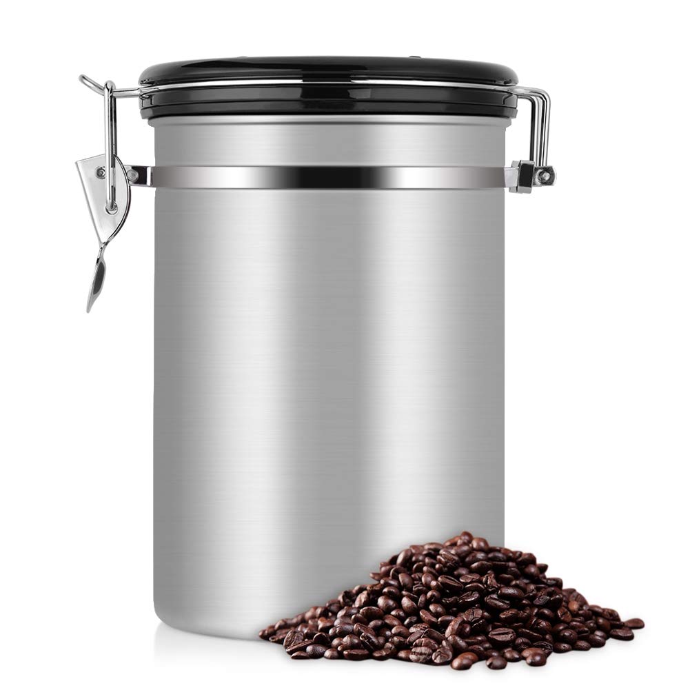 Kaffeekanister, 1,8 L, Edelstahl, Grosser Behälter, Luftdicht, für Gemahlenes Stahlpulver und Bohnen