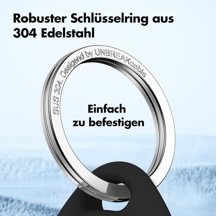UNBREAKcable 360° Schutzhülle für AirTag [4er-Pack], TPU Vollschutz Schlüsselanhänger mit 304 Edelst