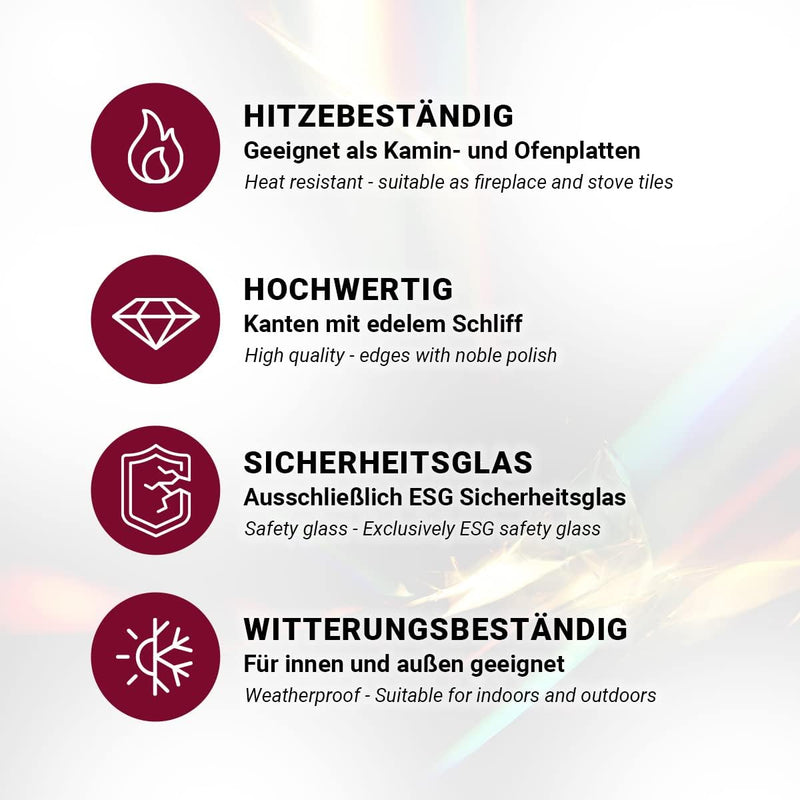 Euro Tische Glasplatte für Kaminofen und Tischplatte in 100x70cm Facettenschliff, Schutzplatte mit 6