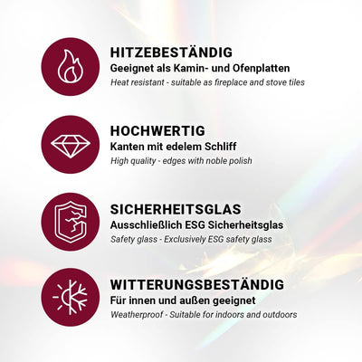 Euro Tische Glasplatte für Kaminofen und Tischplatte in 70x70cm Facettenschliff, Schutzplatte mit 6m