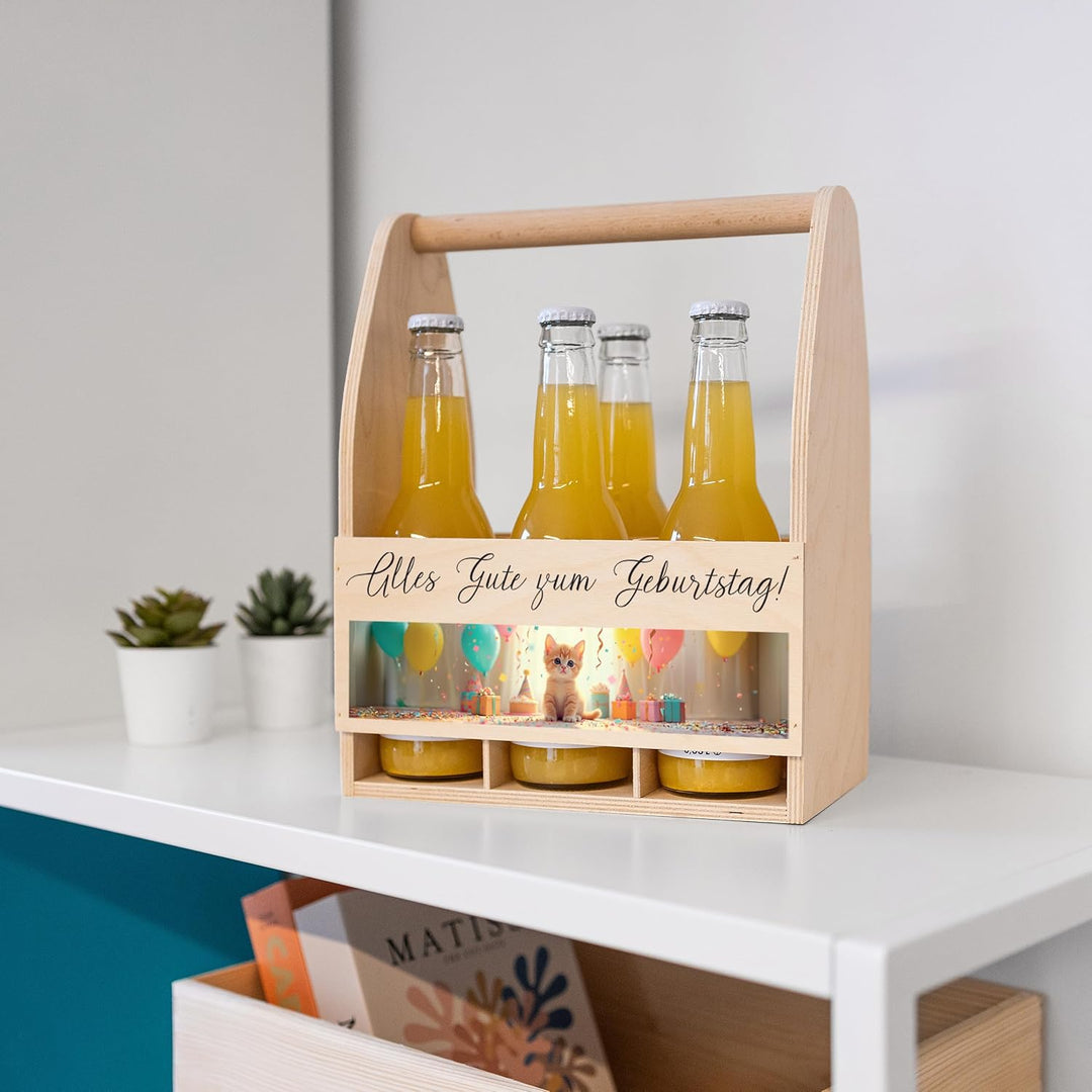 Creative Deco Flaschenträger Holz für 6 Bierflaschen | Personalisierte Geschenke Wunschtext + Foto |