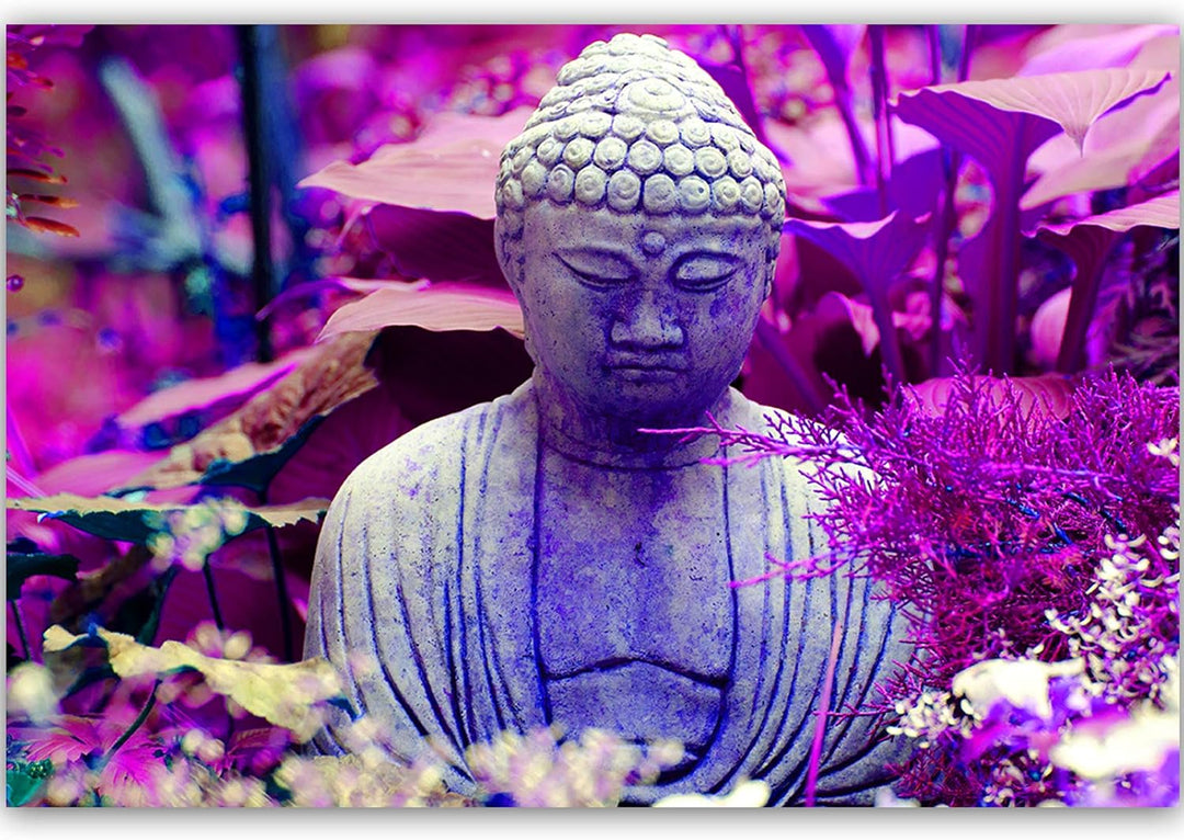 Feeby Wanddeko XXL Buddha Leinwandbild 5 Teilig Abstrakt Blätter Natur violett 100x70 cm Leinwandbil