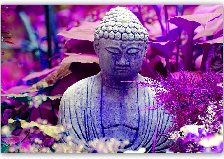 Feeby Wanddeko XXL Buddha Leinwandbild 5 Teilig Abstrakt Blätter Natur violett 100x70 cm Leinwandbil