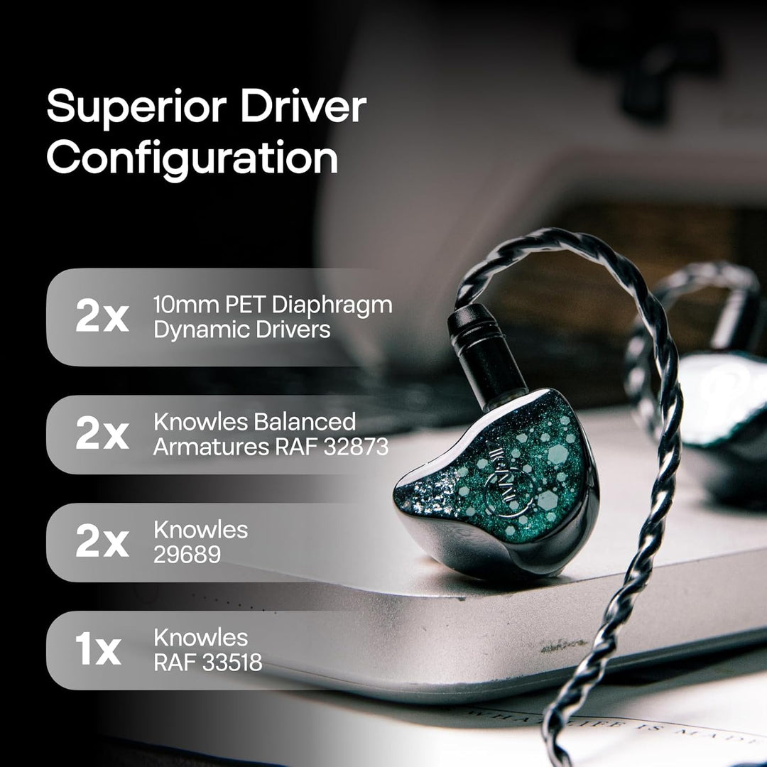 LINSOUL ZiiGaat Arcanis In-Ear-Monitor, Professioneller 2DD+5BA Hybrid IEM Earphone, Gaming -Ohrhöre