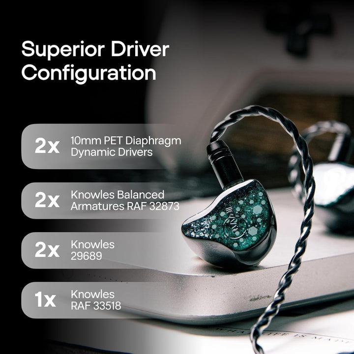 LINSOUL ZiiGaat Arcanis In-Ear-Monitor, Professioneller 2DD+5BA Hybrid IEM Earphone, Gaming -Ohrhöre