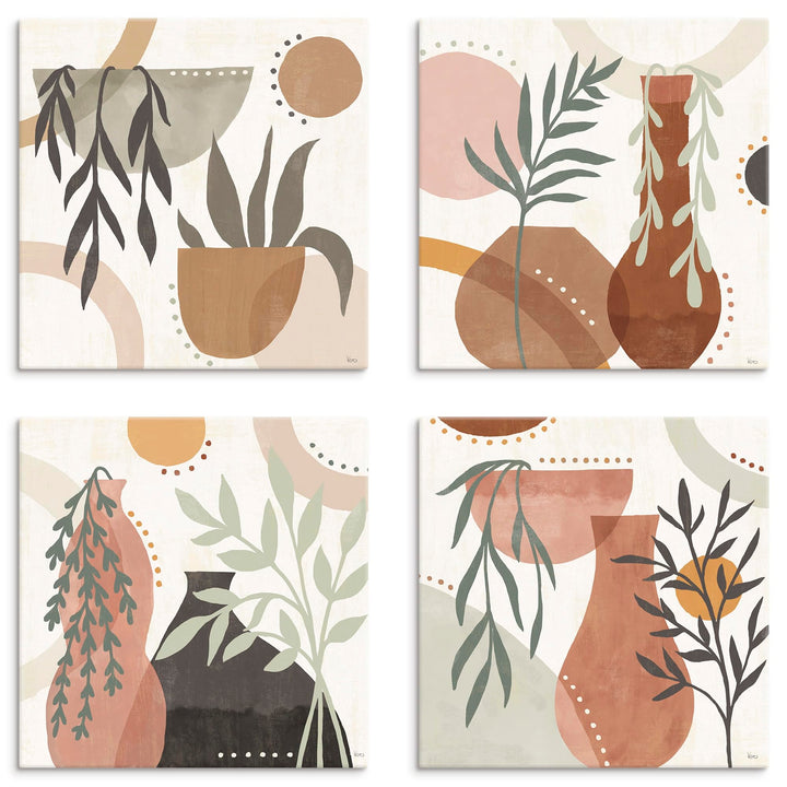 ARTLAND Wanddeko Leinwand Bilder Set 4tlg. je 40x40 cm skandinavische deko Flower Market Vasen Pflan