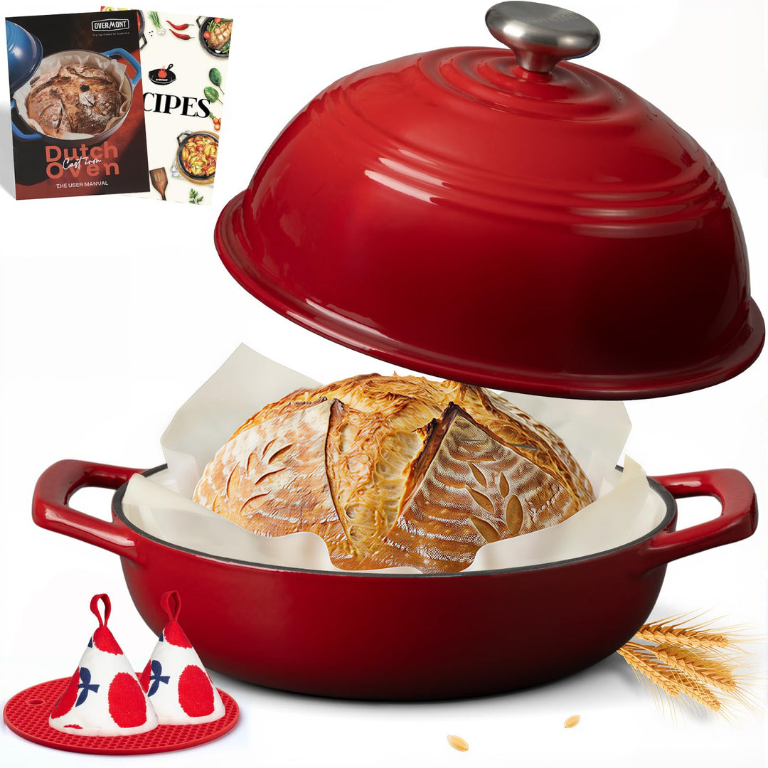 Overmont Gusseisen Topf Emaille Brotbacktopf - 5.7L Bräter Schmortopf mit Deckel und Kochbuch – für