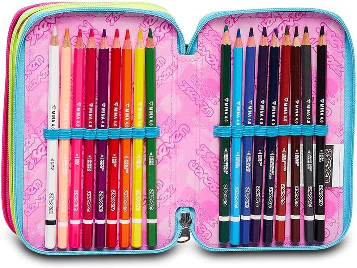 Seven Federmäppchen, Mäppchen, Mehrfarbig, Federtasche für Schreibwaren, Etui komplett mit Bleistift