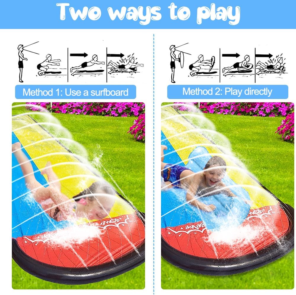 240x55in/610cm Wasserrutsche Garten für Kinder, Wasserrutsche Kinder Draussen mit 2 Bodyboard, Riesi
