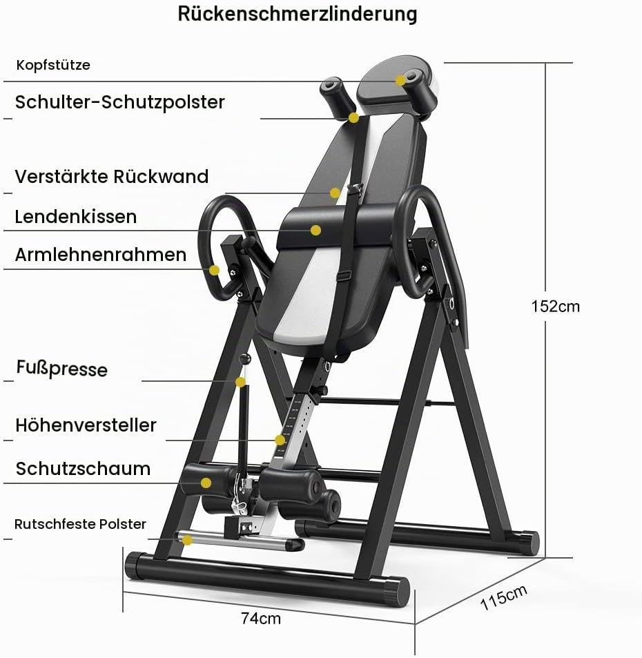 Dripex Inversionsbank Klappbar Inversionstisch mit Verstellbarer Schutzgurt 300 lbs Kapazität Invers