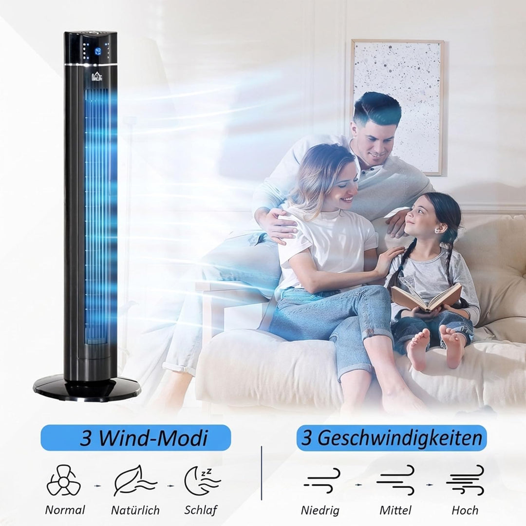HOMCOM Turmventilator Leise mit Fernbedienung 106,8 cm Standventilator Oszillierend 60°, 3 Modi, 3 G