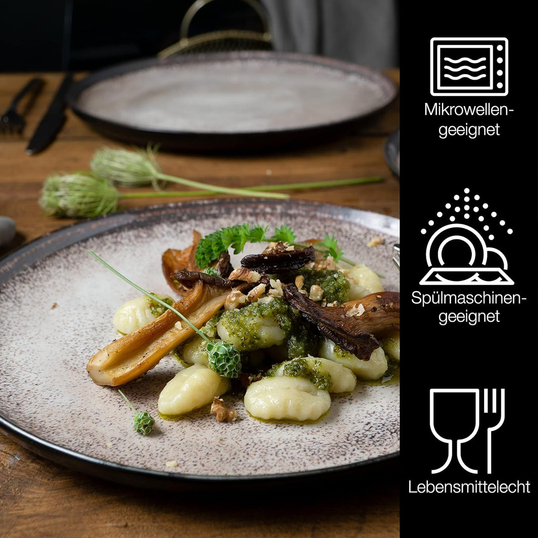 Moritz & Moritz VIDA 6er Dinner Teller Set Beige - Dinnerteller für 6 Personen - Porzellan spülmasch