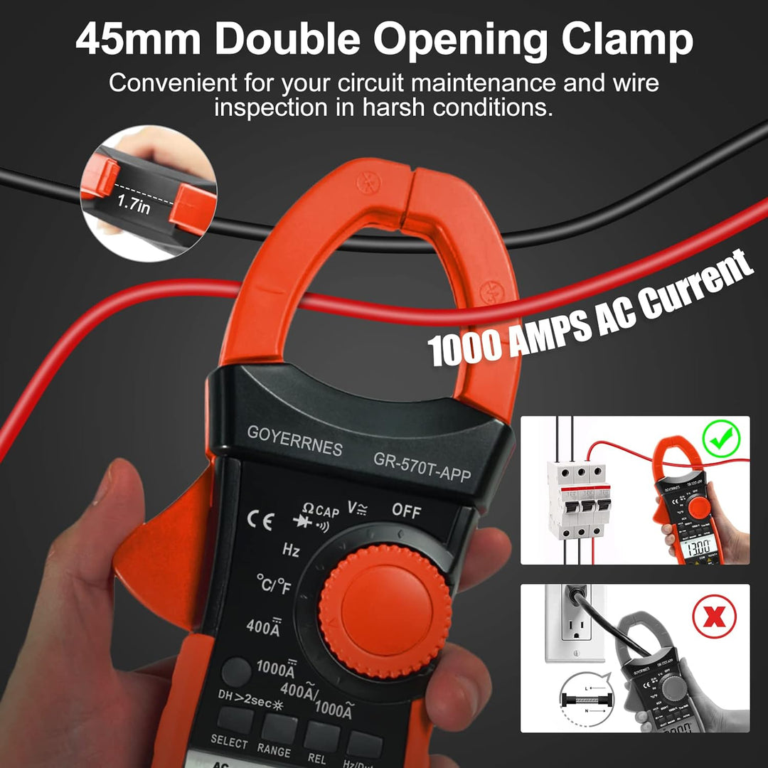 Digitales Zangenmessgerät, TRMS 4000 Counts Zangenmessgerät AC/DC, GR-570T-APP Auto Range Tester Met