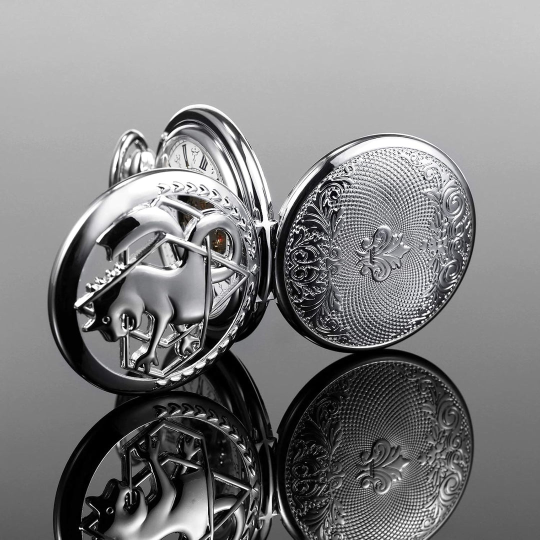 TREEWETO Fullmetal Alchemist Skeleton Steampunk Taschenuhr Mechanische Doppelabdeckung Taschenuhr mi