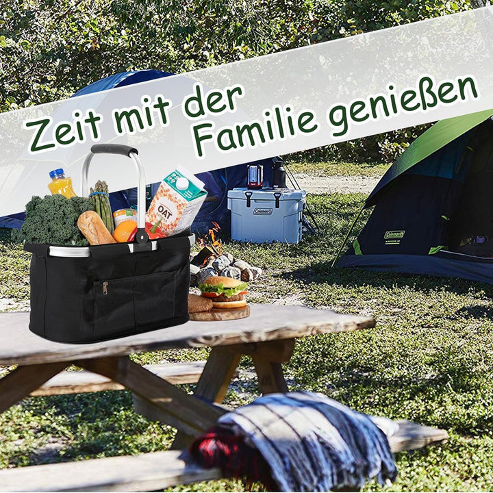30L Isolierter Einkaufskorb, Hochwertige Faltbare Einkaufstasche mit gepolsterten Griffen, Aluminium