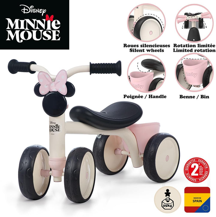 Smoby - Minnie Rookie Rutscher für Kinder - Metallrahmen, leise Räder, Stauraum & Transportgriff - F