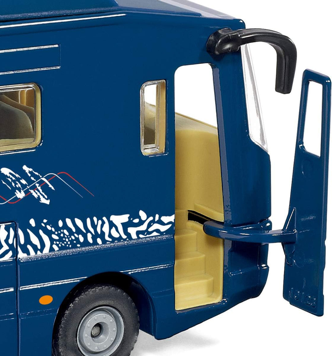 siku 1943, Volkner Wohnmobil, 1:50, Metall/Kunststoff, Blau, Inkl. Spielzeugauto, Bewegliche Teile,