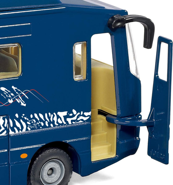 siku 1943, Volkner Wohnmobil, 1:50, Metall/Kunststoff, Blau, Inkl. Spielzeugauto, Bewegliche Teile,