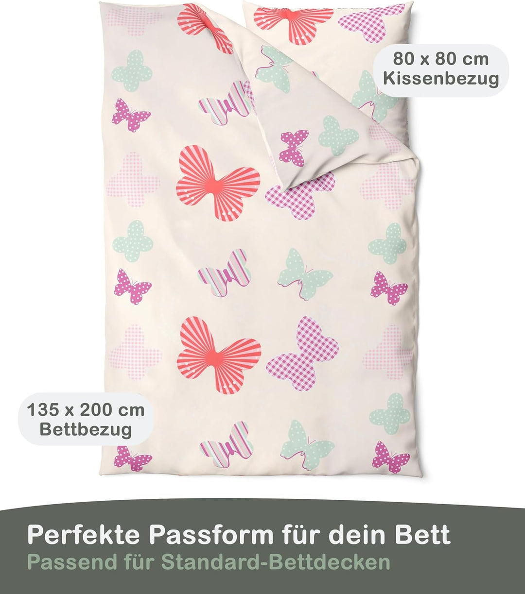 Bettwäsche Mädchen 135x200 Rosa - Kinderbettwäsche 100% Baumwolle Reissverschluss - Bettwäsche-Set S