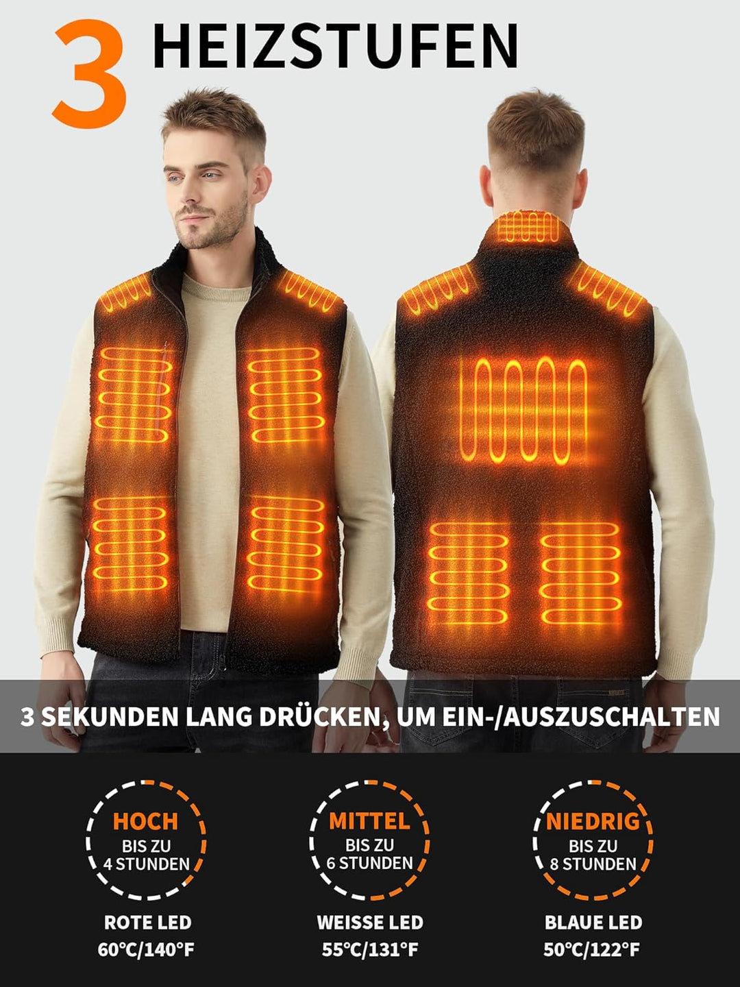 FrostVoyage Beheizbare Weste Damen Herren mit 18400mAh Powerbank, Fleece Heizweste Wärmeweste mit Ak