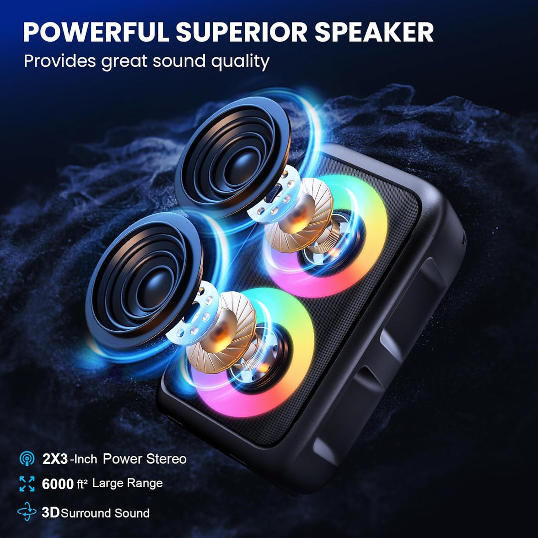 Karaoke Maschine mit 2 kabellosen Mikrofonen – 2x10W Tragbarer Bluetooth Lautsprecher, unterstützt T
