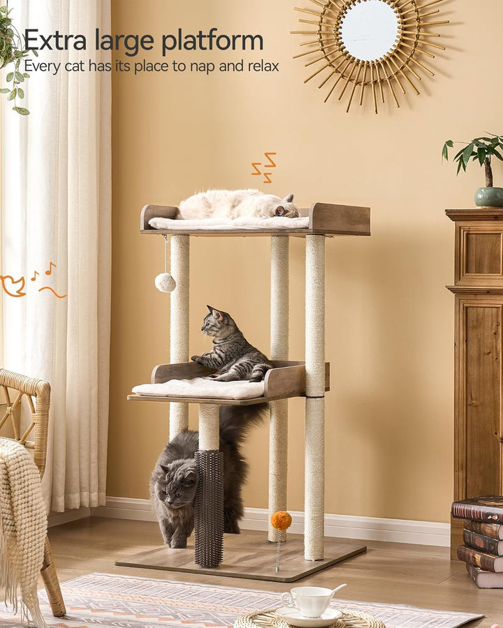 FourFurPets 111cm Katzenbaum, moderner Katzenbaumturm, Katzenturm für grosse Erwachsene Hauskatzen,