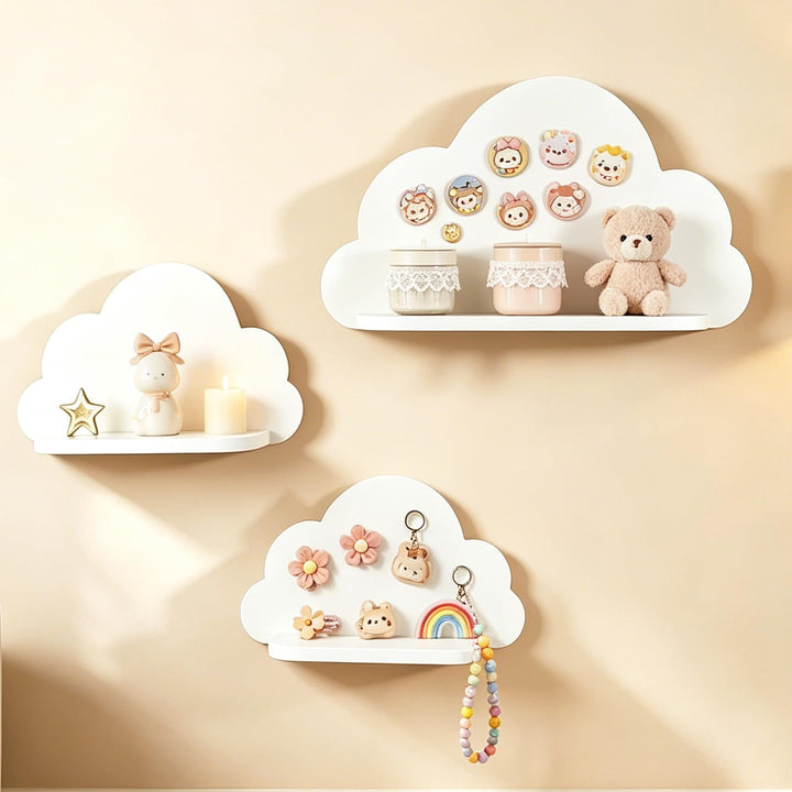 Kinderzimmer deko 3er Set Wandregal Wolke Niedlich | Aufbewahrung für Babyzimmer Kinderzimmer Junge
