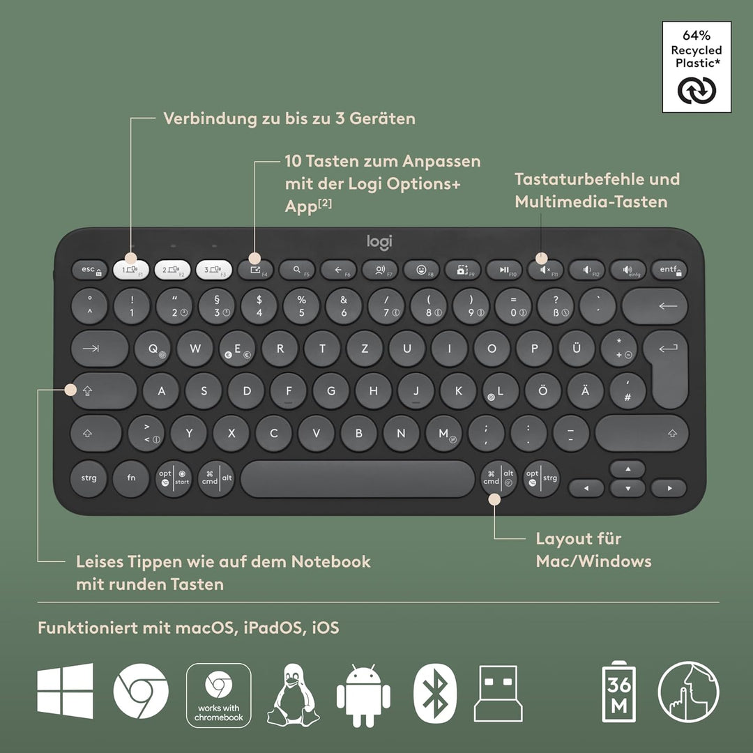 Logitech Pebble 2 Combo für Mac, kabellose Tastatur und Maus, schlank, leise und mobil, anpassbar, B