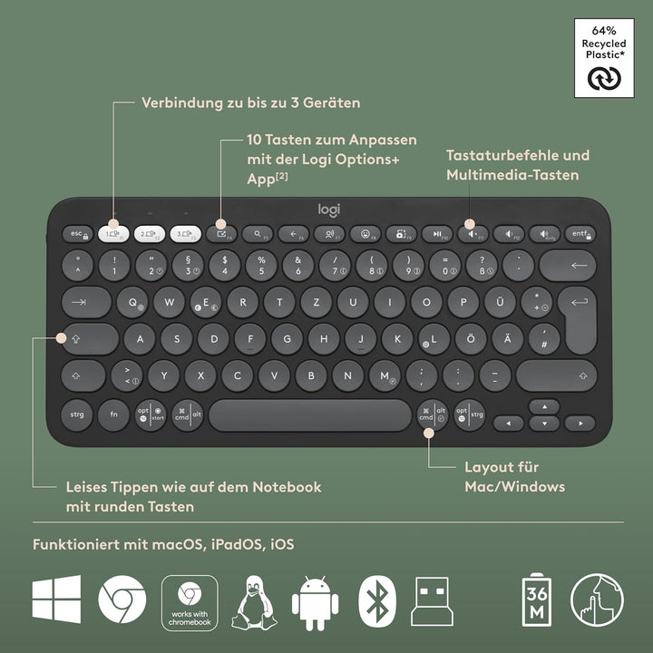 Logitech Pebble 2 Combo für Mac, kabellose Tastatur und Maus, schlank, leise und mobil, anpassbar, B