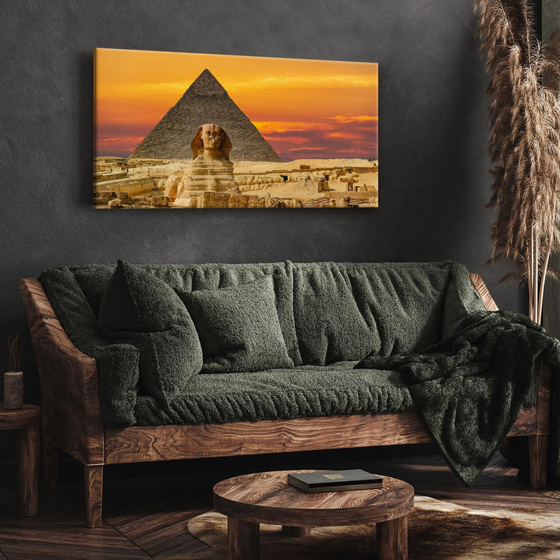 PICANOVA – Leinwandbild 100x50cm Sphinx und Pyramide von Gizeh Ägypten – Leinwanddruck – Wandbild Ku