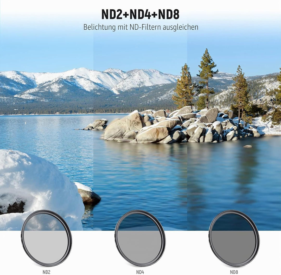 NEEWER Objektiv Filter Set 55mm UV CPL und ND Filters(ND2, ND4, ND8) FLD Filter, Tulpenförmiger Blen