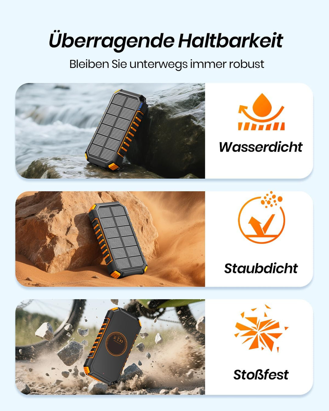 A ADDTOP Solar Power Bank – 26800mAh kabelloses PowerBank mit USB C – 3,0A Schnellladefunktion Tragb