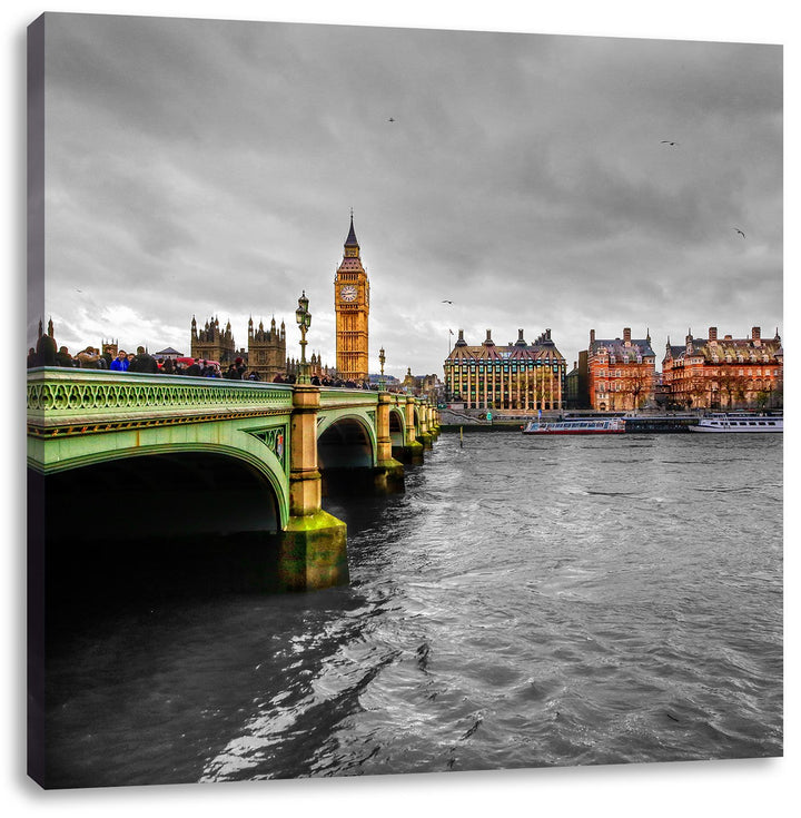 Pixxprint London mit Themse und Big Ben als Leinwandbild/Grösse: 70x70 cm/Wandbild/Kunstdruck/fertig