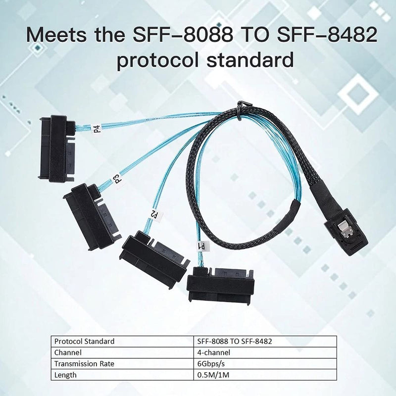 NFHK Internal 36 Pin Mini SAS SFF-8087 Host to 4 SFF-8482 Target SAS Hard Disk and SATA Power Cable