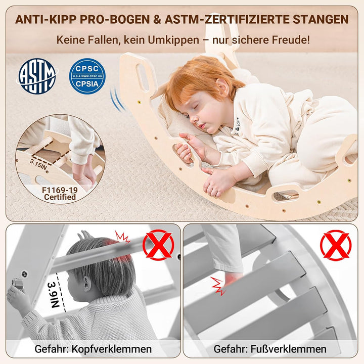COSYLAND Klettergerüst Indoor L – Grosses Kletterdreieck Set mit Kletterbogen & Rutsche – 8-in-1 Mas
