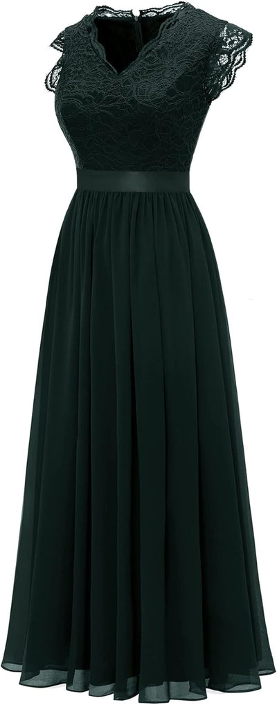 Dressystar Damen Ballkleid Maxi Lang Abendkleider Elegant für Hochzeit Spitzen Cocktailkeid M Band_g