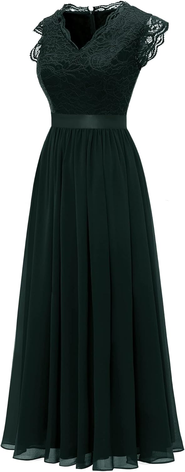 Dressystar Damen Ballkleid Maxi Lang Abendkleider Elegant für Hochzeit Spitzen Cocktailkeid L Band_g