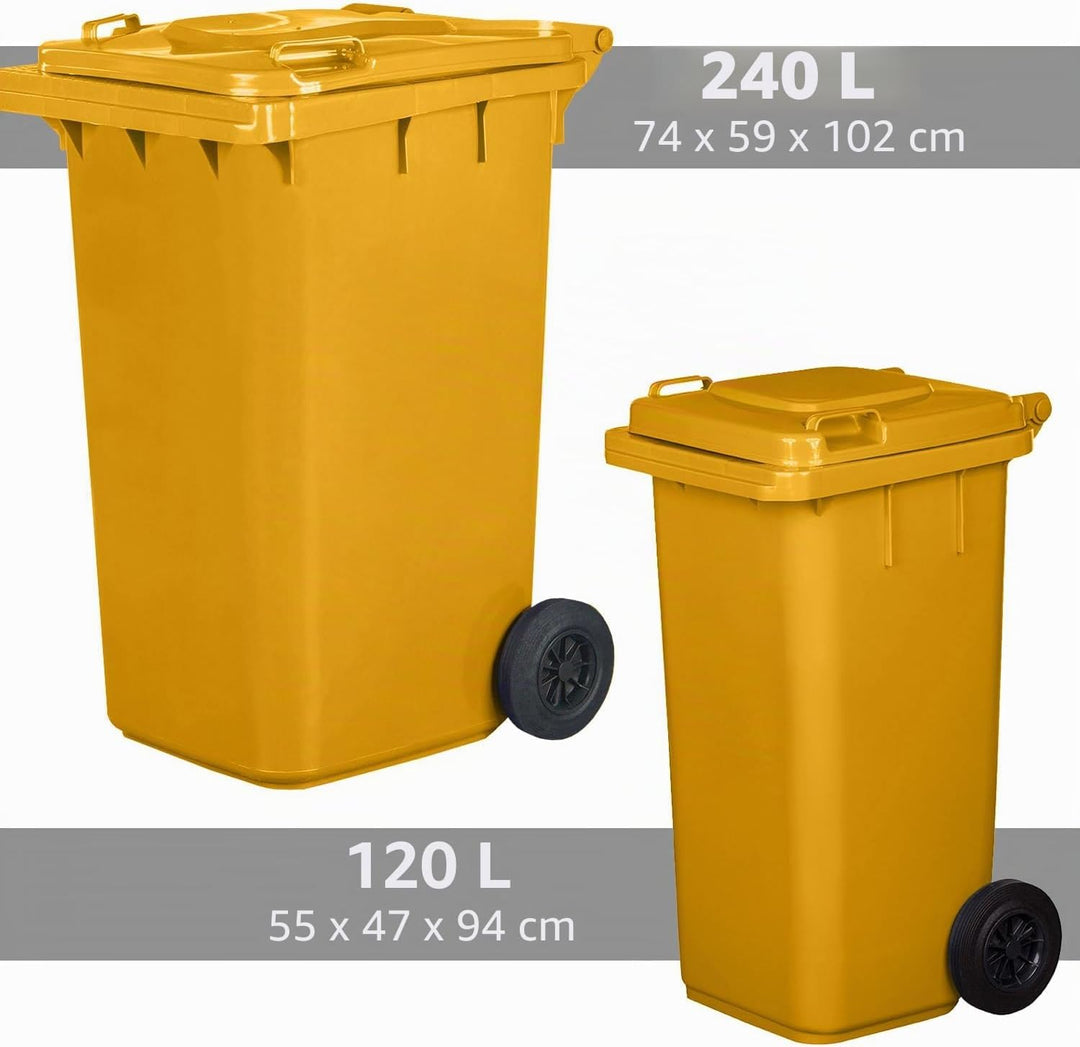 Jestic Mülltonne 240 Liter gelb mit Gummirädern, für Mülltrennung, Recycling innen aussen, EN840, ge
