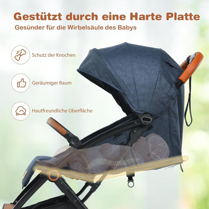 FANTASK Kinderbuggy faltbar, 5-Punkt-Sicherheitsgurt mit Liegefunktion, Reisebuggy mit Verdeck & ver