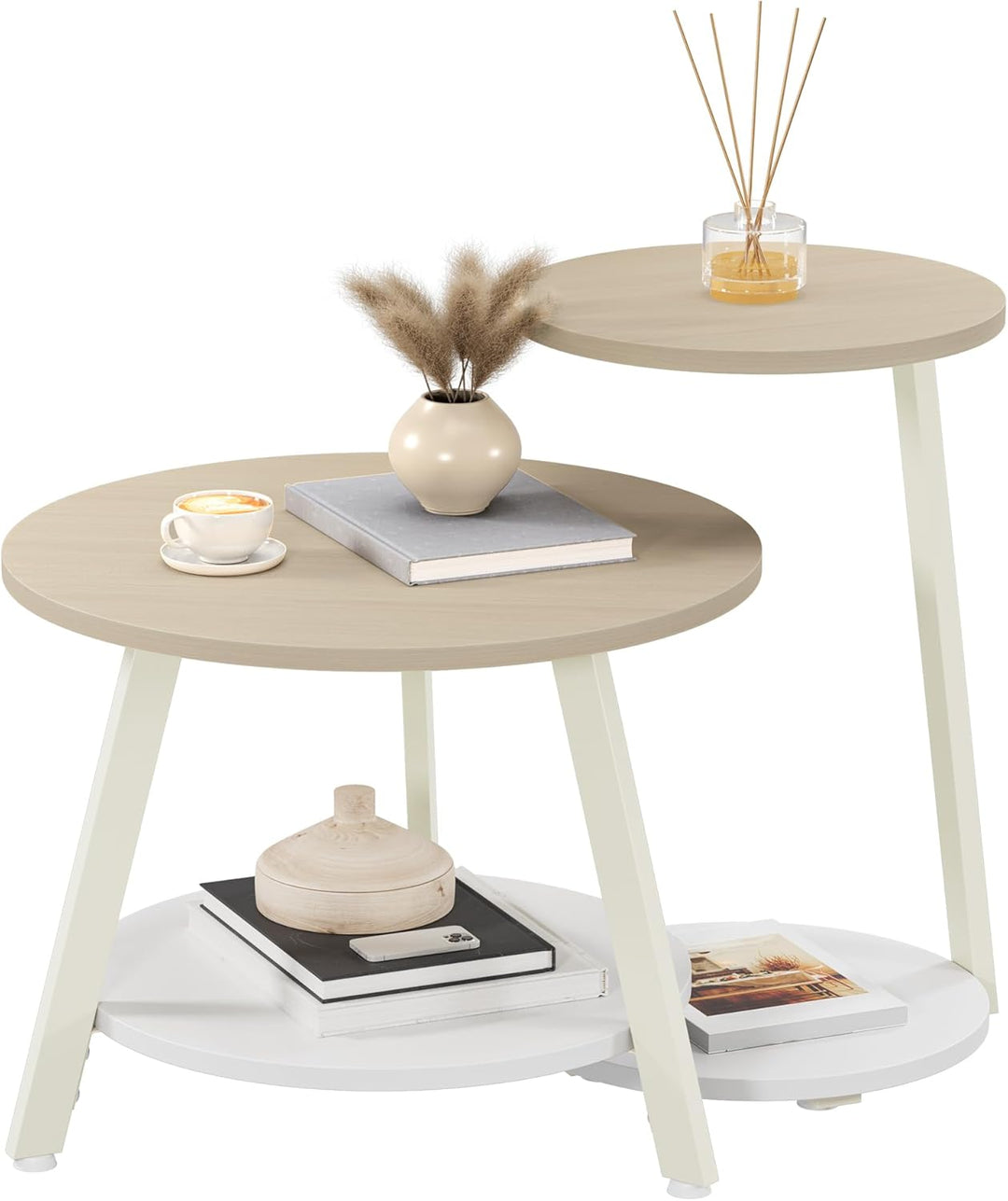 YITAHOME 2er Set Couchtisch Set Rund, Wohnzimmertisch mit Stauraum, Beistelltisch 2er Set Stapelbar