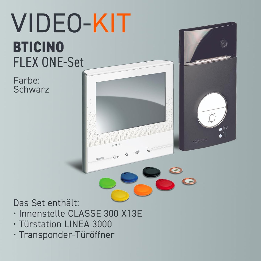 BTICINO, Flex ONE 2-Draht Videosprechanlagen WLAN Set, Classe 300 X13E mit 7" Touchscreen, 105° Weit