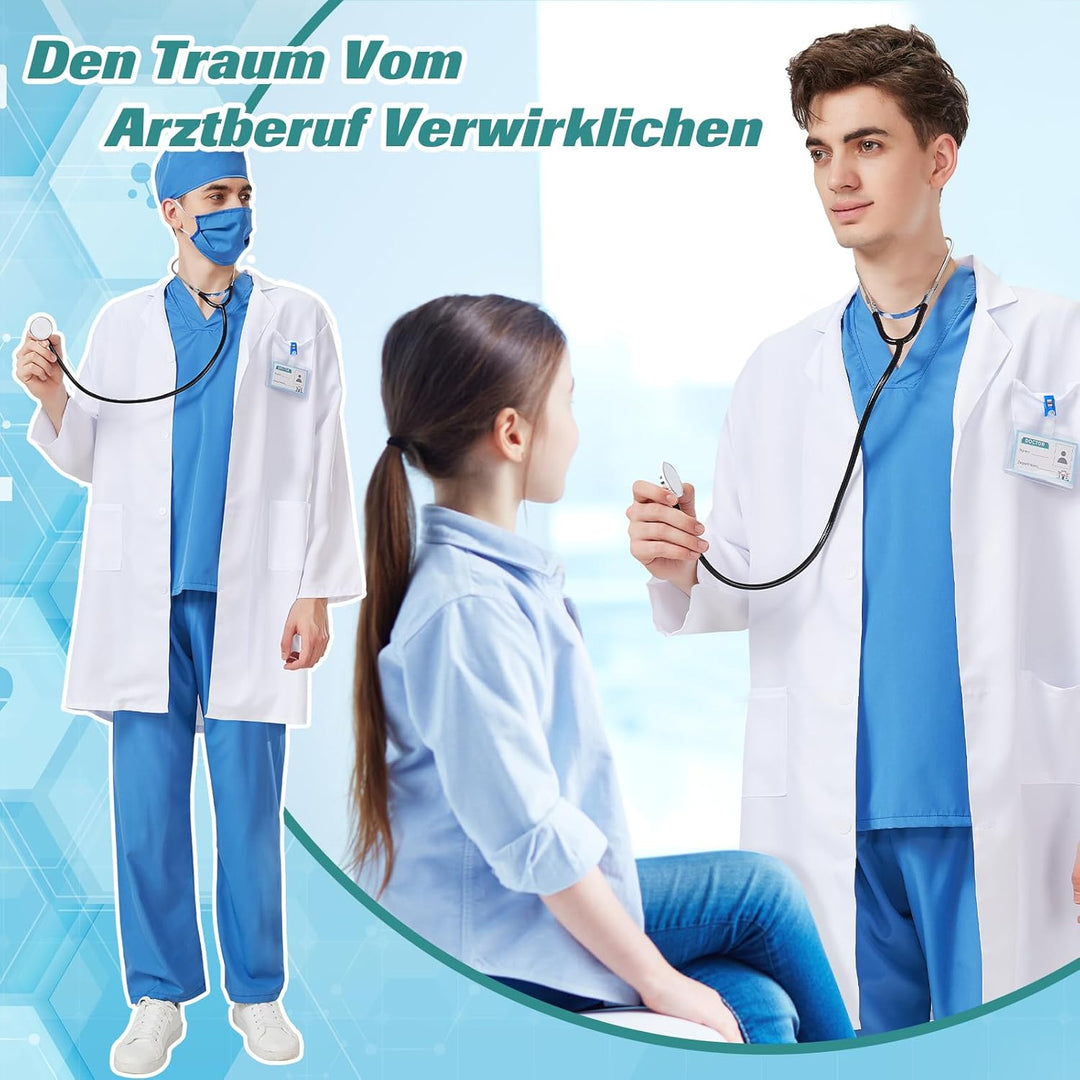 Charmofun Arzt Kostüm für Erwachsene, Arzt Kostüm Karneval, Chirurg Arztkittel, Doktor Kostüme Inklu