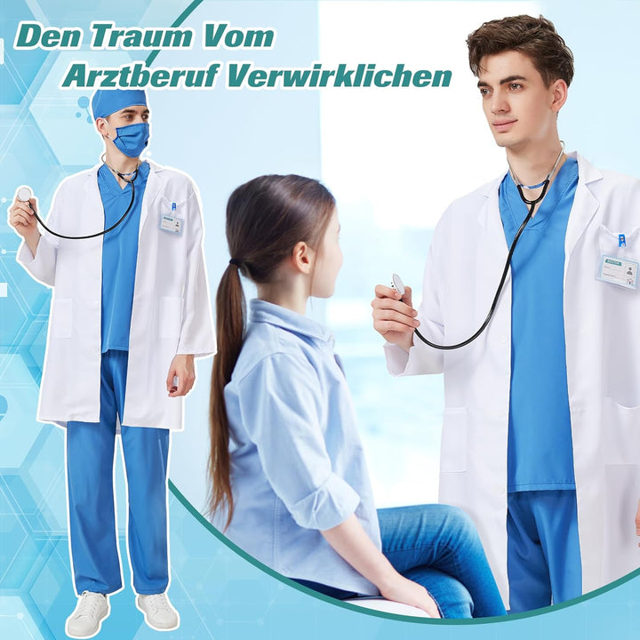 Charmofun Arzt Kostüm für Erwachsene, Arzt Kostüm Karneval, Chirurg Arztkittel, Doktor Kostüme Inklu