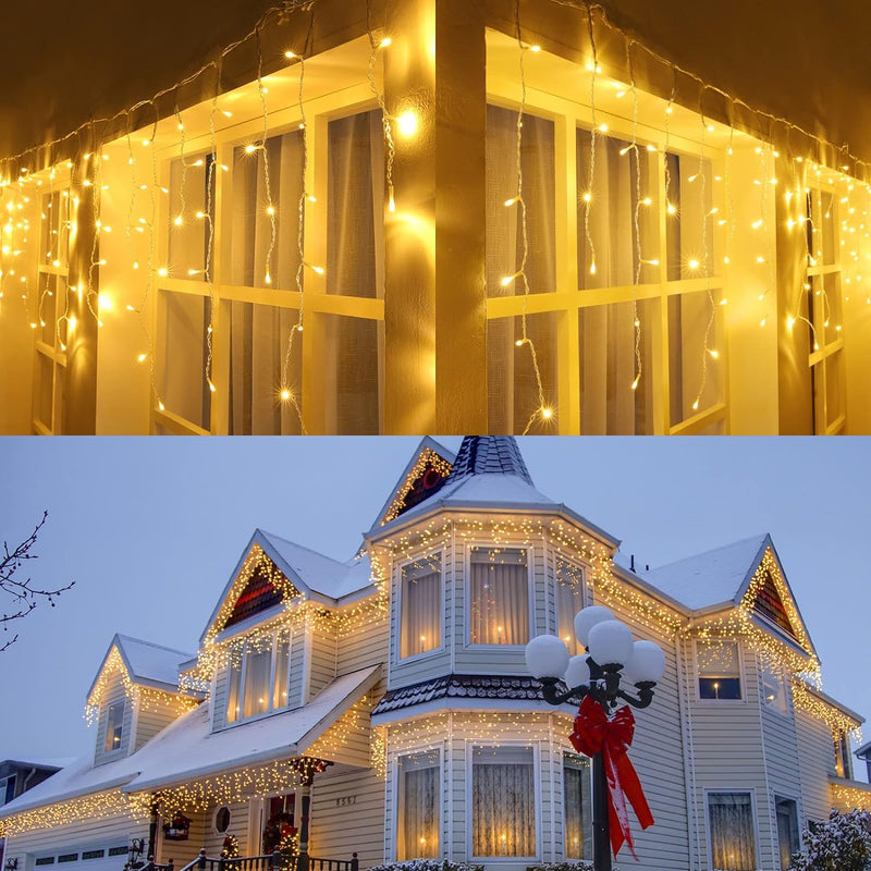 Joomer Eisregen Lichterkette Aussen Warmweiss, 9M 300LED Eiszapfen Weihnachten Lichterkette Strom mi