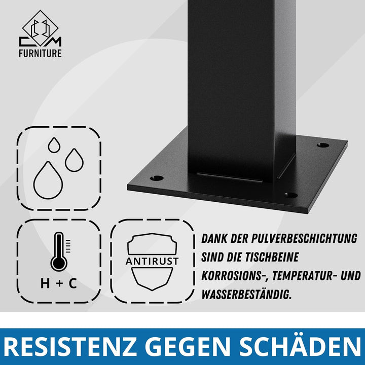 CM Furniture - Tischgestell Metall Stahl Modern | Tischbeine Schwarz - Tischkufen 4 Stück H72cm - 8x
