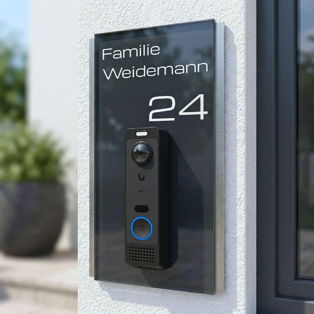 Edles Klingelschild für alle gängigen Funkklingeln - aus Edelstahl und Acrylglas | kompatibel mit al