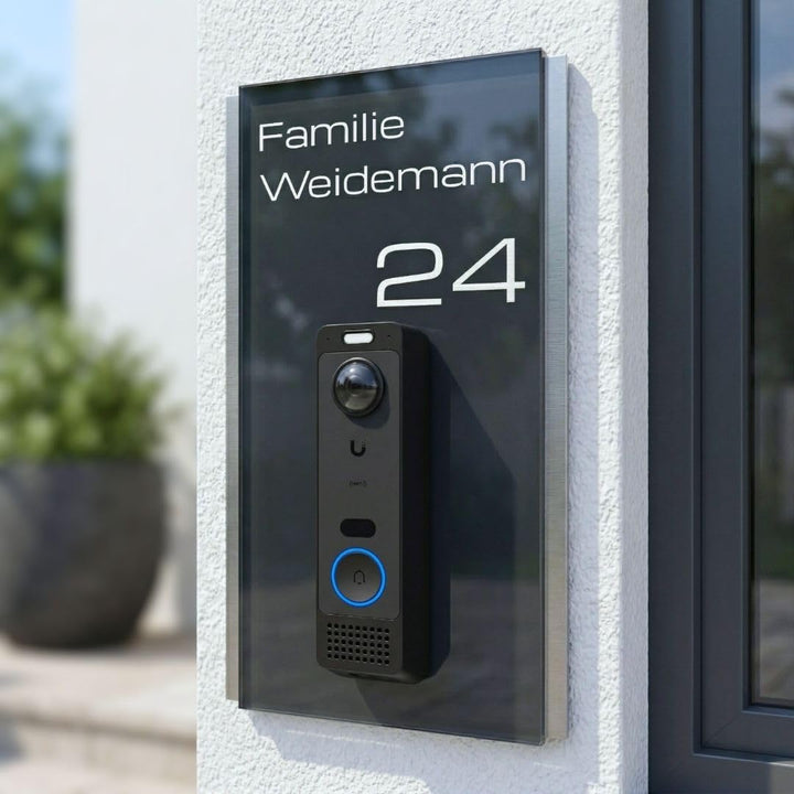 Edles Klingelschild für alle gängigen Funkklingeln - aus Edelstahl und Acrylglas | kompatibel mit al